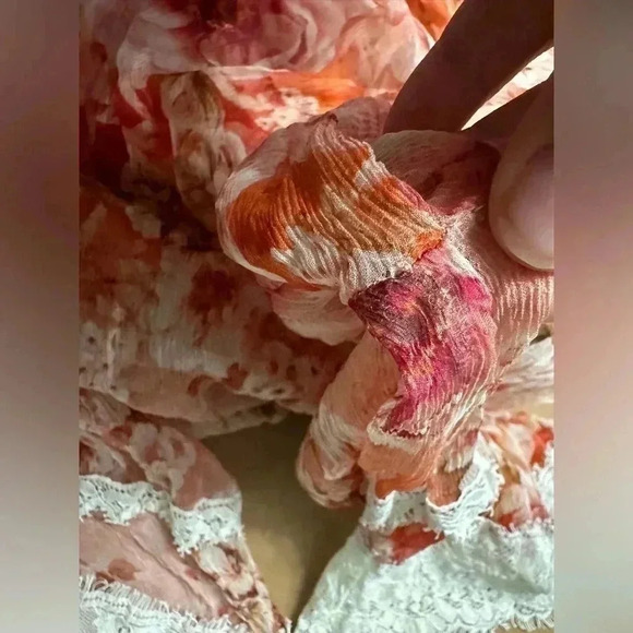 Johnny Was Yours Truly Silk Floral Mini Dress Lace Trim Sz Medium MSRP $410 - Picture 13 of 14